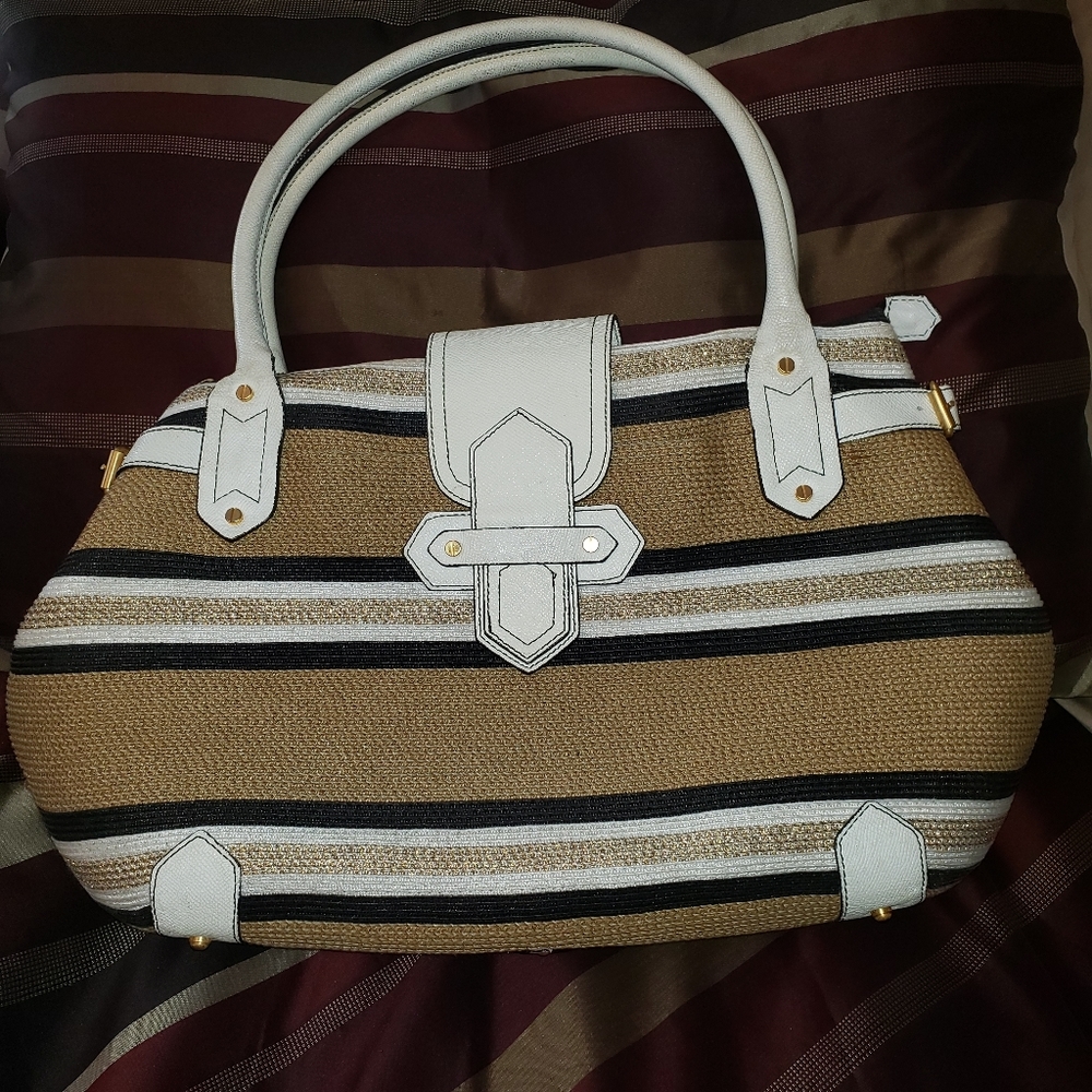 Eric Javits Large Striped Shoulder Bag-Used
